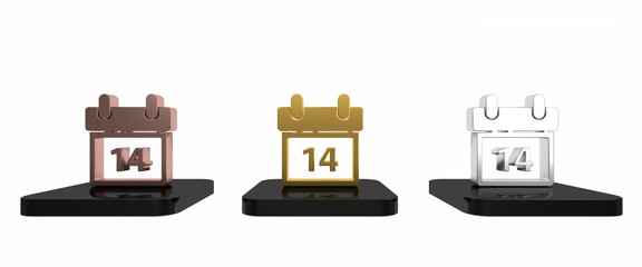 Colorful Calendar with February 14 icon isolated on white background. Valentines day. Love symbol. Minimalism concept. 3D render illustration