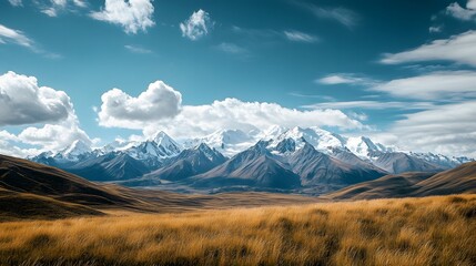 Fototapeta premium A panoramic view of a snow-capped mountain range stretching across the horizon