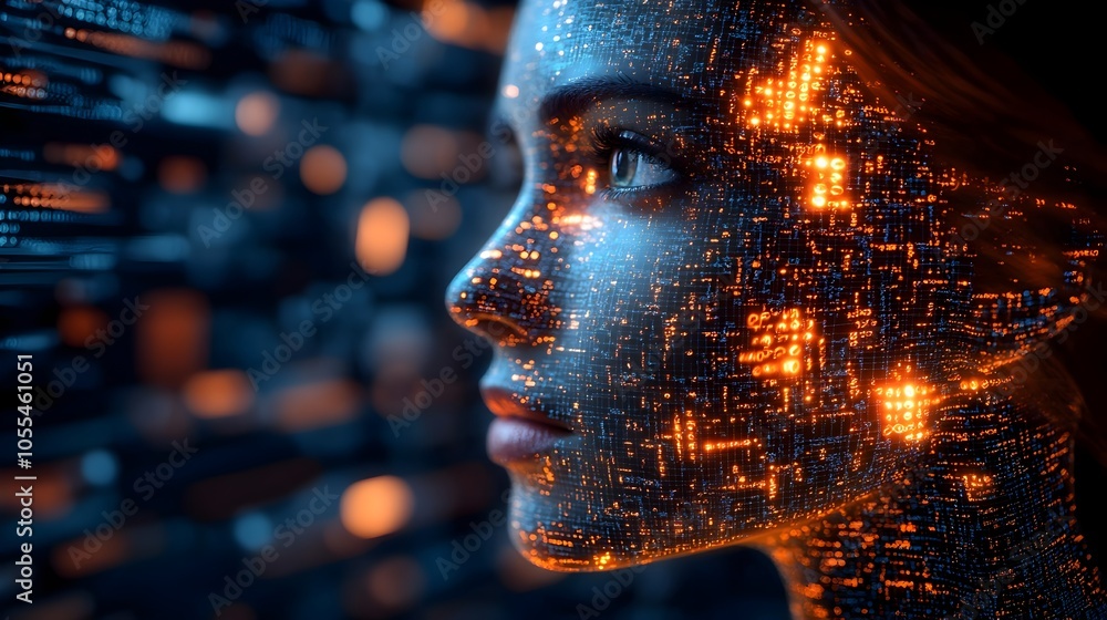 Poster ai-powered digital entities exerting control and influence over humans in a futuristic landscape