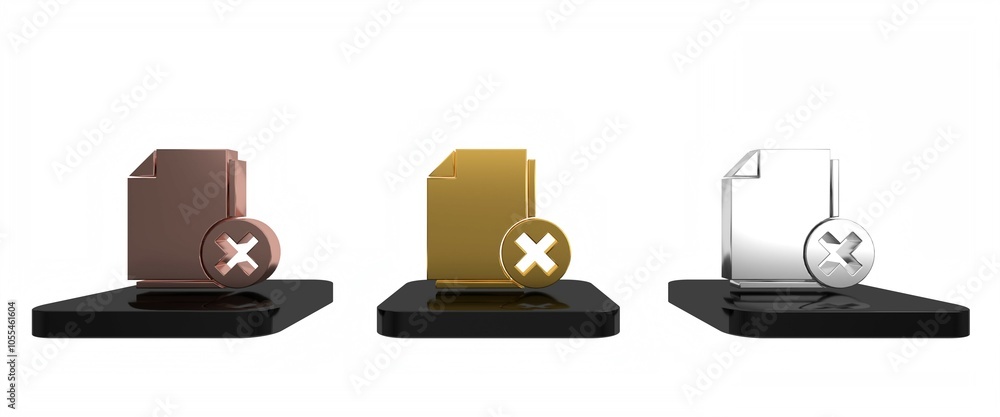 Poster colorful delete file document icon isolated on white background. rejected document icon. cross on pa