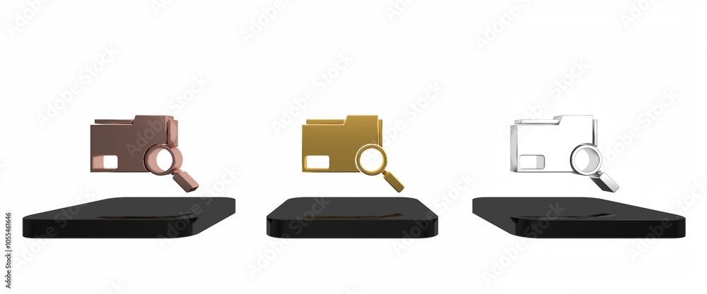 Poster colorful search concept with folder icon isolated on white background. magnifying glass and document