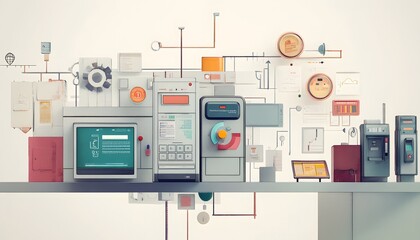 A Retro-Futuristic Machine with Interconnected Components