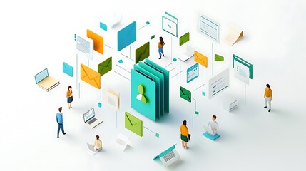 Fototapeta premium isometric illustration of an online network , Business peoples illustration background