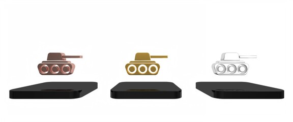 Colorful Military tank icon isolated on white background. Minimalism concept. 3D render illustration