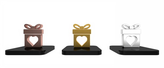 Colorful Gift box with heart icon isolated on white background. Valentines day. Minimalism concept. 3D render illustration