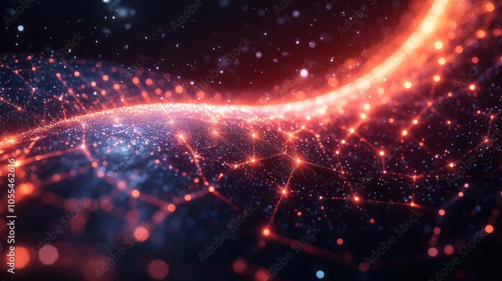 Poster abstract network of glowing lines and points