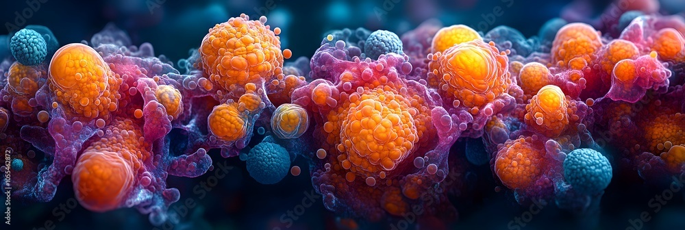 Poster an array of vibrant,intricate,and mesmerizing microscopic biological structures come together to for