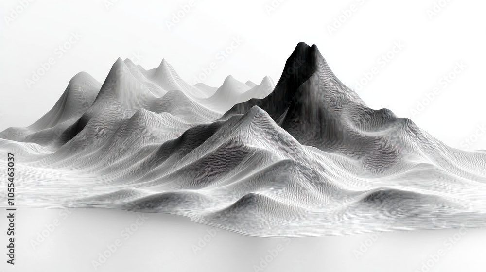 Poster abstract monochrome mountain range rendered with linear texture