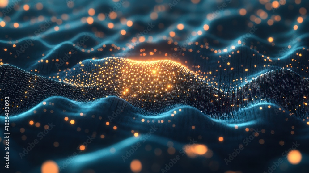 Poster a high-tech illustration of a neural network powered by artificial intelligence. streams of data and