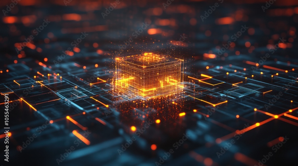 Poster a high-tech illustration of a neural network powered by artificial intelligence. streams of data and