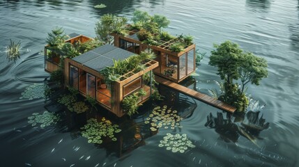 Sustainable Floating Home with Green Roof and Water View