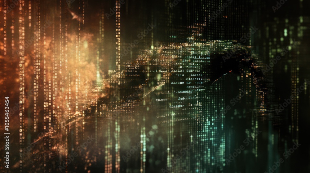Poster a high-tech illustration of a neural network powered by artificial intelligence. streams of data and