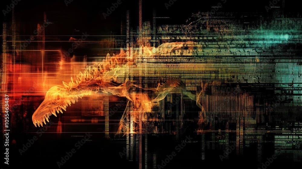 Poster a high-tech illustration of a neural network powered by artificial intelligence. streams of data and