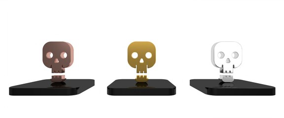 Colorful Skull icon isolated on white background. Happy Halloween party. Minimalism concept. 3D render illustration