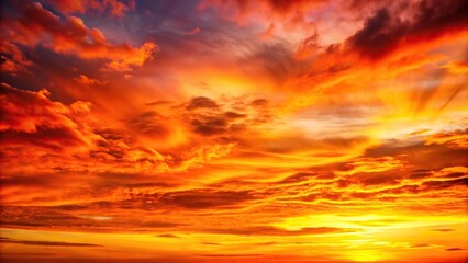 Obraz premium Gentle gradient of orange, yellow, and red tones stretching across the sky, natural beauty, sunset wallpaper, gentle transition, soft colors, calming atmosphere