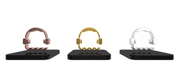 Colorful Headphones icon isolated on white background. Support customer service, hotline, call center, faq, maintenance. Minimalism concept. 3D render illustration