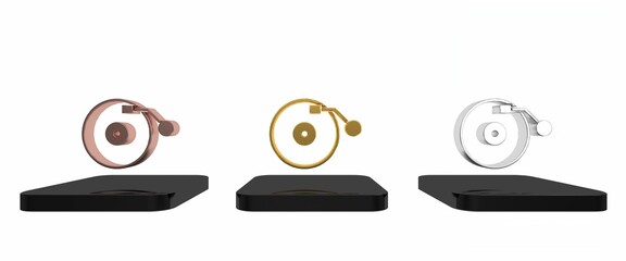 Colorful Vinyl player with a vinyl disk icon isolated on white background. Minimalism concept. 3D render illustration