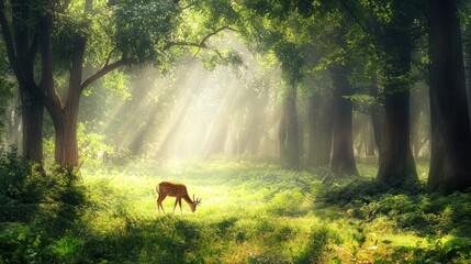 A Solitary Deer in a Sun-Dappled Forest