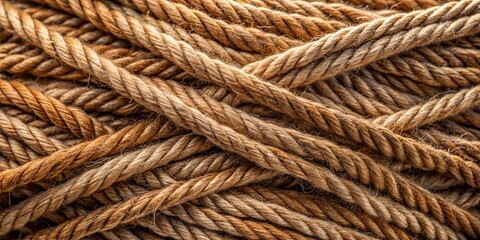 Fototapeta premium A tangled mass of brown yarn, each individual strand intertwined and layered, revealing the natural texture and intricate weave of the fibers.