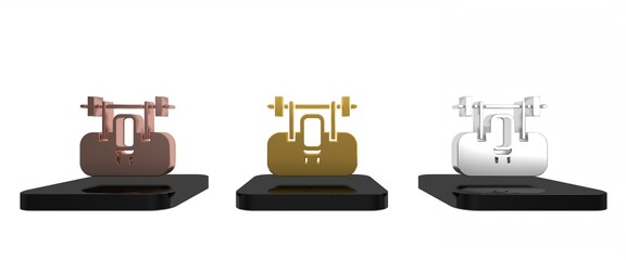 Colorful Bench with barbel icon isolated on white background. Gym equipment. Bodybuilding, powerlifting, fitness concept. Minimalism concept. 3D render illustration