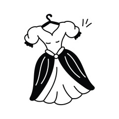 Trendy hand drawn icon of frock, woman fashion apparel