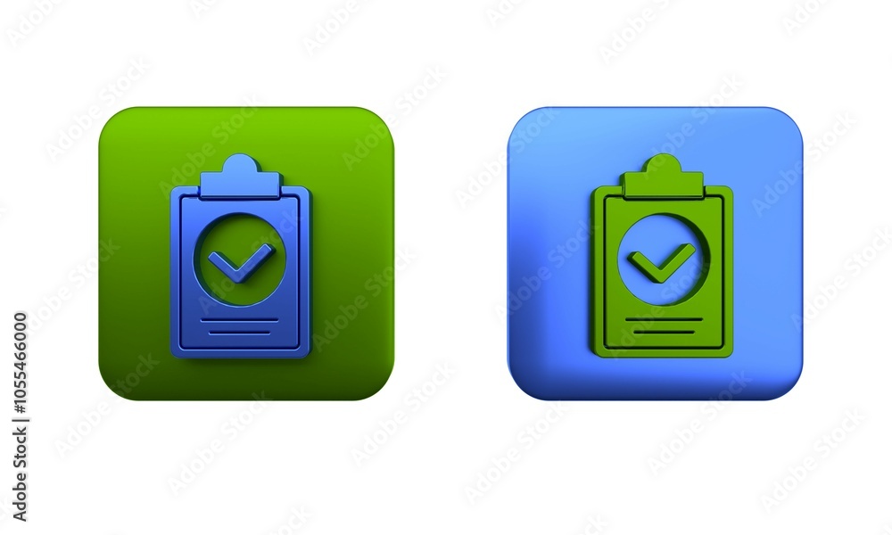 Poster colorful verification of delivery list clipboard icon isolated on white background. square button. 3