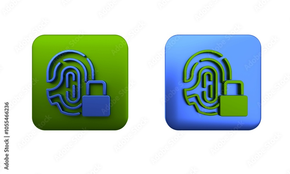 Poster colorful fingerprint with lock icon isolated on white background. id app icon. identification sign. 