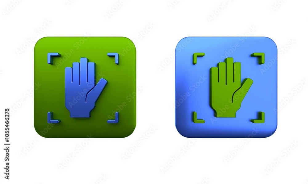 Poster colorful palm print recognition icon isolated on white background. biometric hand scan. fingerprint 