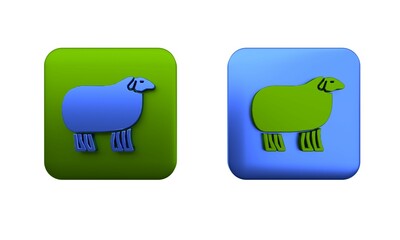 Colorful Sheep icon isolated on white background. Animal symbol. Square button. 3D render illustration
