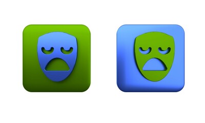 Colorful Drama theatrical mask icon isolated on white background. Square button. 3D render illustration