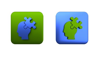 Colorful Solution to the problem in psychology icon isolated on white background. Puzzle. Therapy for mental health. Square button. 3D render illustration