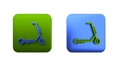 Colorful Scooter delivery icon isolated on white background. Delivery service concept. Square button. 3D render illustration
