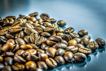 Fototapeta premium High Dynamic Range Roasted Coffee Beans on White Background for Coffee Lovers and Enthusiasts