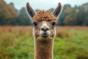 Obraz premium A llama in a lush green field. Generative AI