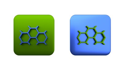 Colorful Chemical formula icon isolated on white background. Abstract hexagon for innovation medicine, health, research and science. Square button. 3D render illustration