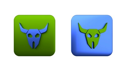 Colorful Buffalo skull icon isolated on white background. Square button. 3D render illustration
