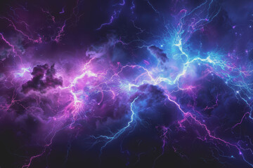 Abstract electric background with vibrant purple and blue lightning.