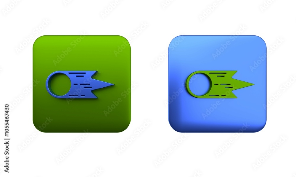 Aufkleber colorful comet falling down fast icon isolated on white background. square button. 3d render illustr