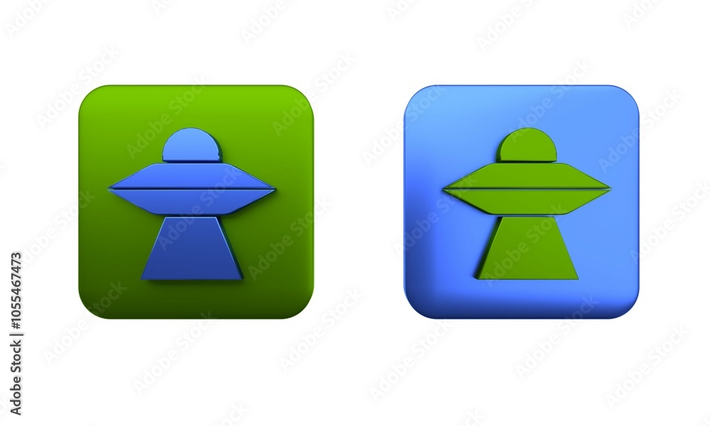 Poster colorful ufo flying spaceship icon isolated on white background. flying saucer. alien space ship. fu