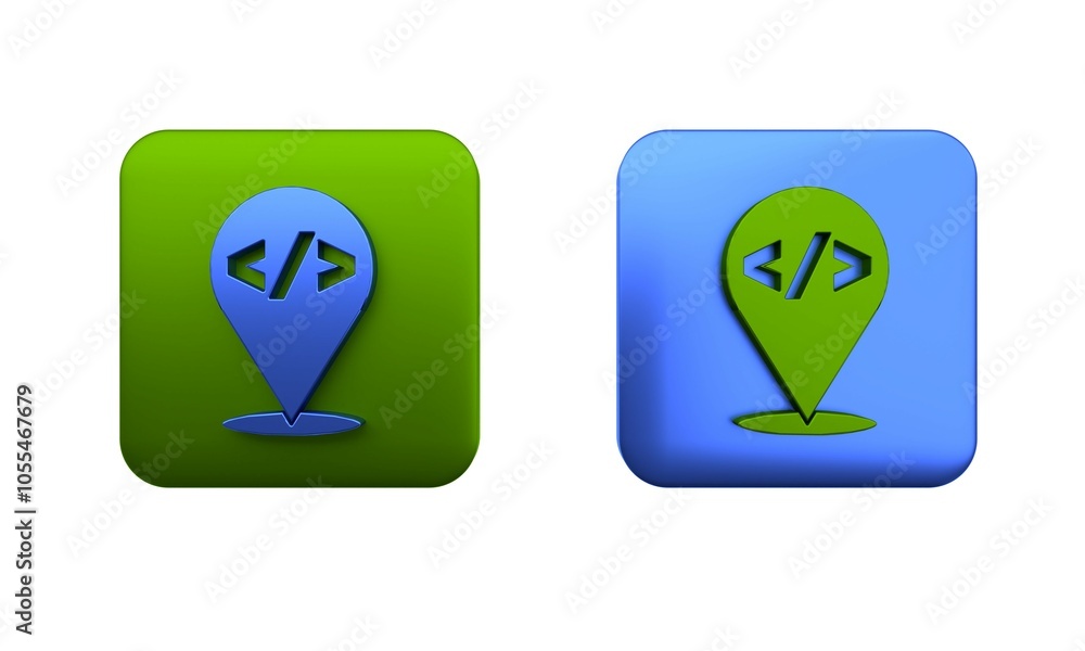 Poster colorful web design and front end development icon isolated on white background. square button. 3d r