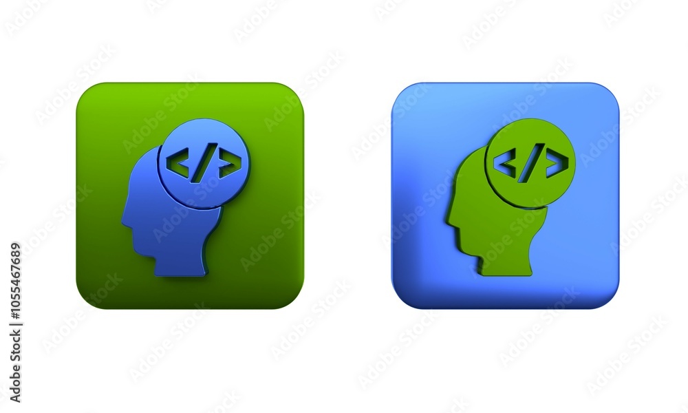 Poster colorful web design and front end development icon isolated on white background. square button. 3d r