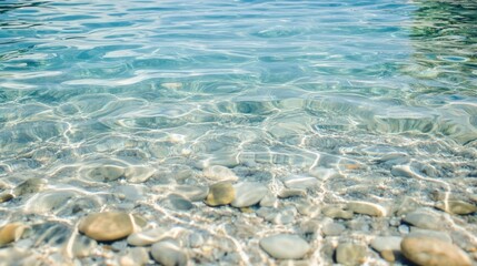 Aerial view of crystal clear water ripples over a sandy ocean floor,