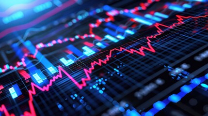 Financial Data Visualization: Red Line Charts on Digital Screen