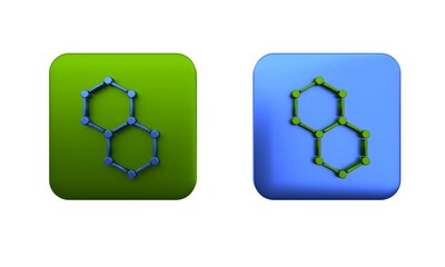 Colorful Chemical formula icon isolated on white background. Abstract hexagon for innovation medicine, health, research and science. Square button. 3D render illustration