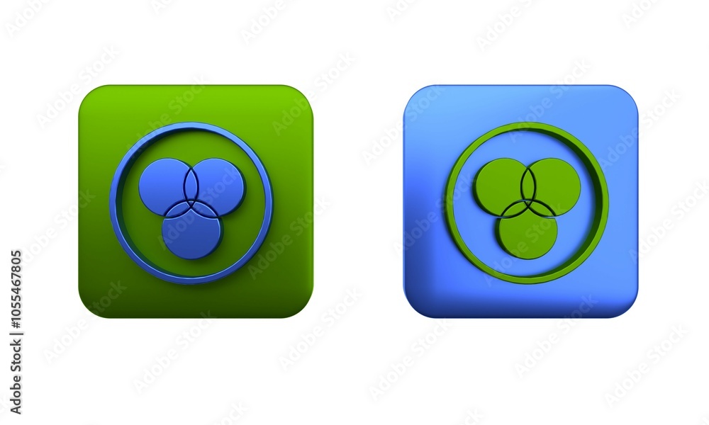 Poster colorful rgb and cmyk color mixing icon isolated on white background. square button. 3d render illus