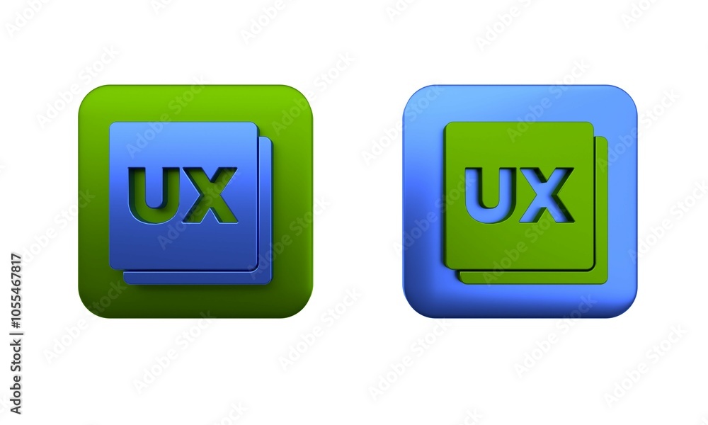 Poster colorful ui or ux design icon isolated on white background. square button. 3d render illustration