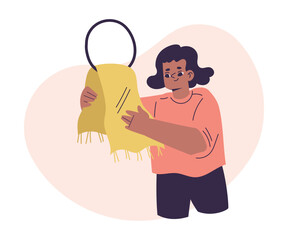 Personal Care with Girl Character Dry with Towel Enjoy Grooming Procedure Vector Illustration