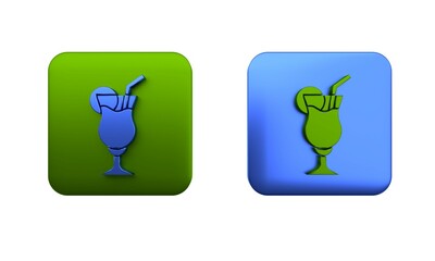 Colorful Cocktail and alcohol drink icon isolated on white background. Square button. 3D render illustration