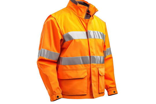Bright orange safety jacket with reflective stripes designed for visibility in outdoor environments