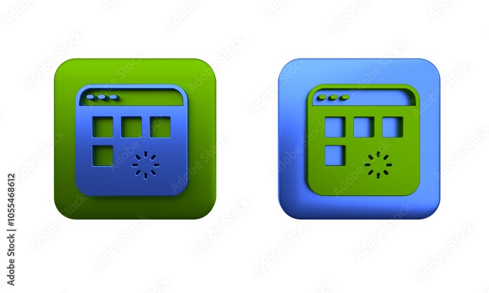 Poster colorful loading a data window with a progress bar icon isolated on white background. square button.